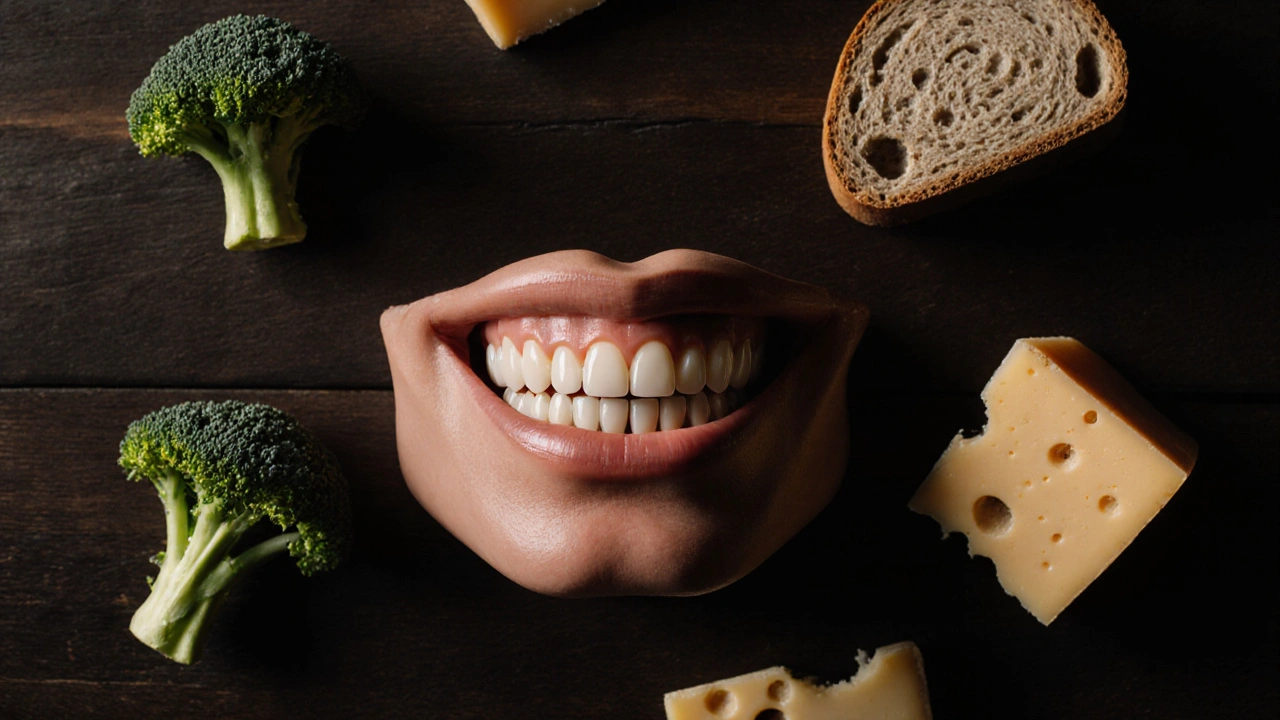 Chybějící zuby a vyhýbání se zdravým potravinám.