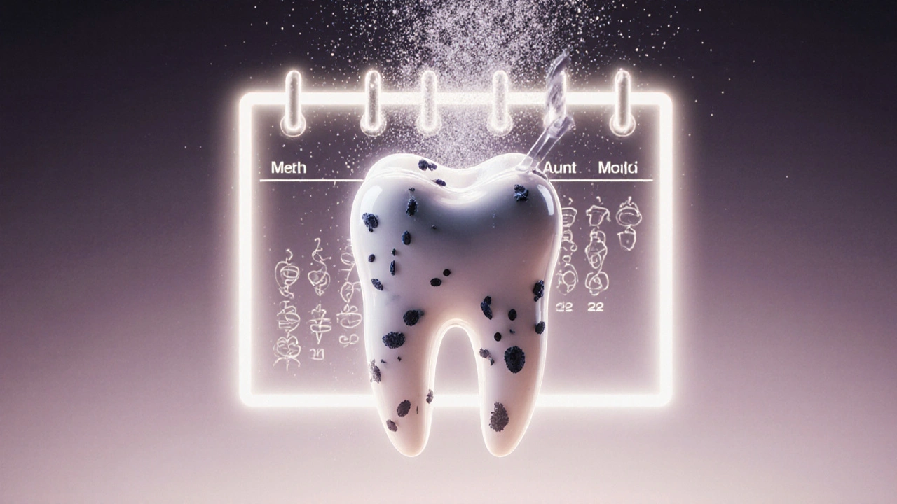 Tooth as a fortress being cleaned by fine powder stream, symbolizing long-term dental protection.