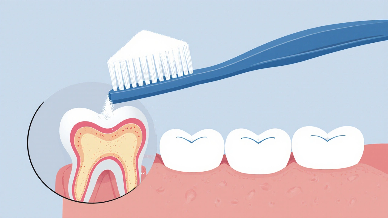 Mikroskopický pohled na poškození zubní skloviny způsobené čištěním jedlou sodou.