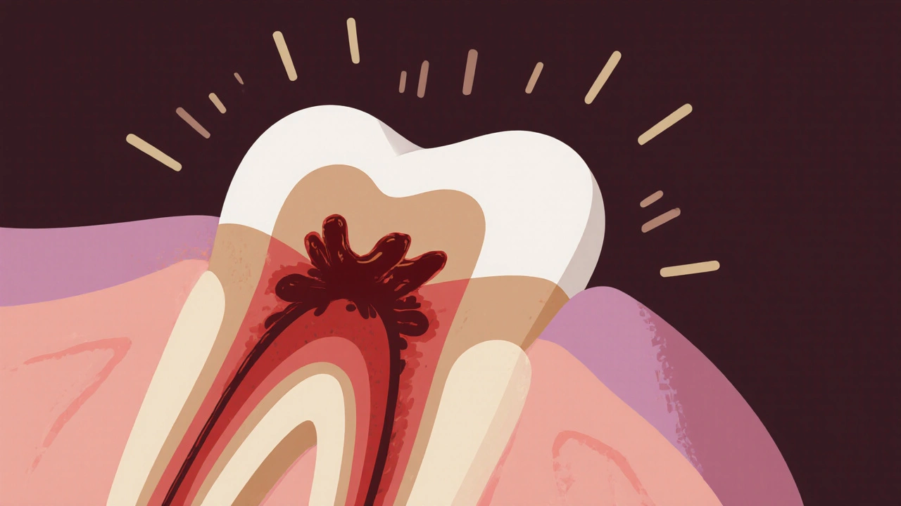 Průřez hojící se jamkou po vytržení zubu s krevní sraženinou a novou tkání.