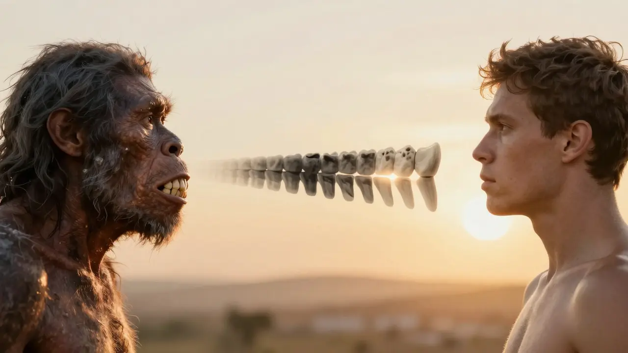 Evolutionary comparison of ancient and modern human jaws with wisdom teeth.