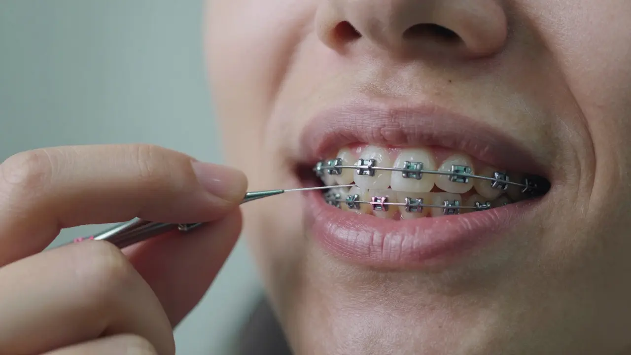 Jak správně používat zubní nit při nošení rovnátek