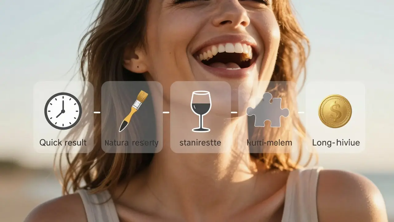 Žena směje se v zlatém světle, nad její úsměvem se jemně vynořují pět symbolů reprezentujících výhody fazet.