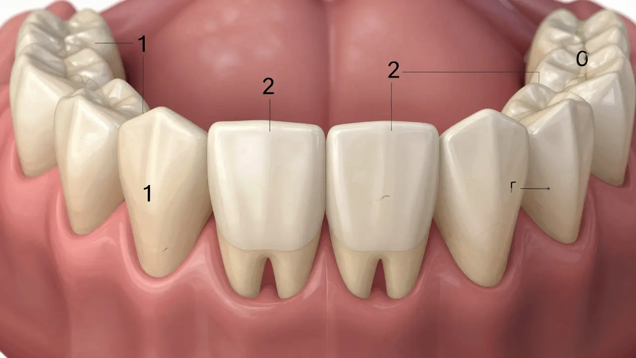 Anatomical illustration of wisdom teeth in various eruption stages within a jaw.