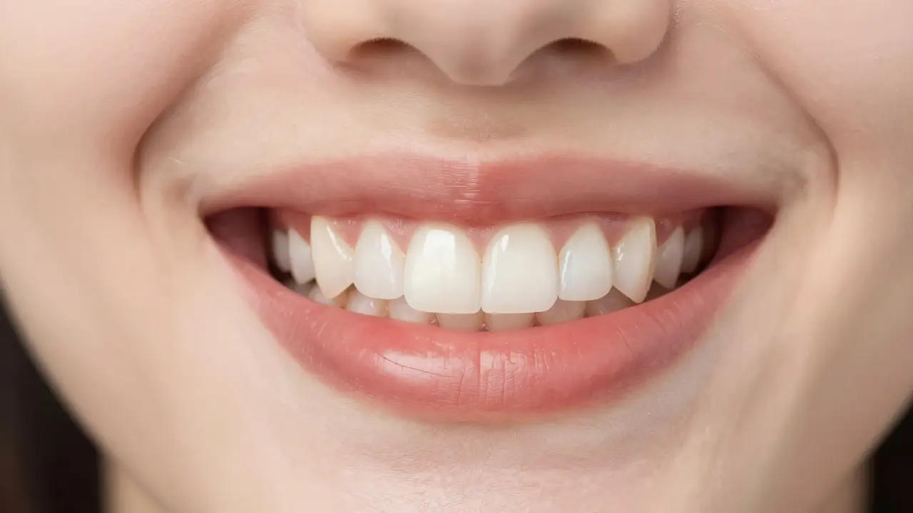 Eight front teeth with subtle micro-abrasion for veneer adhesion, natural smile.