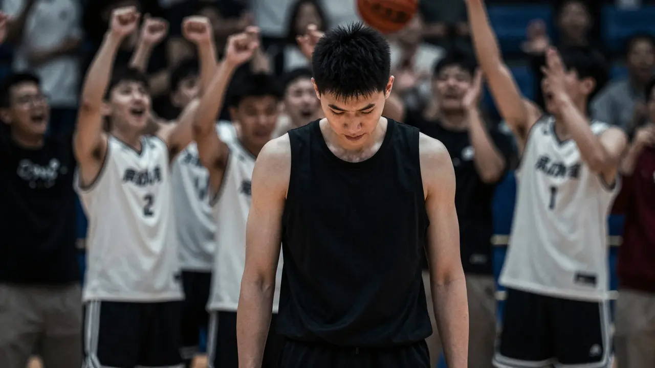 Osamělý basketbalista nedbaje oslavy tým