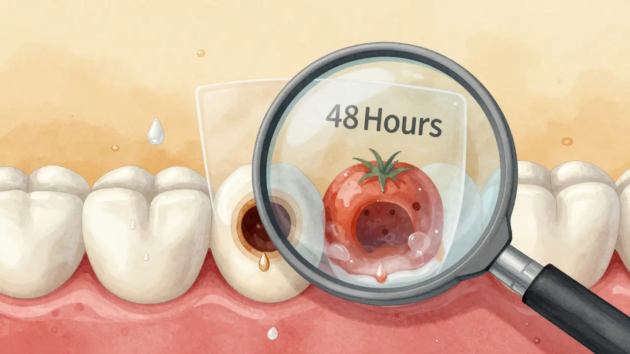 Zvětšené zuby s otevřenými póry, do kterých kapky vody a sýra vstupují, zatímco tmavé barviva jsou blokována.