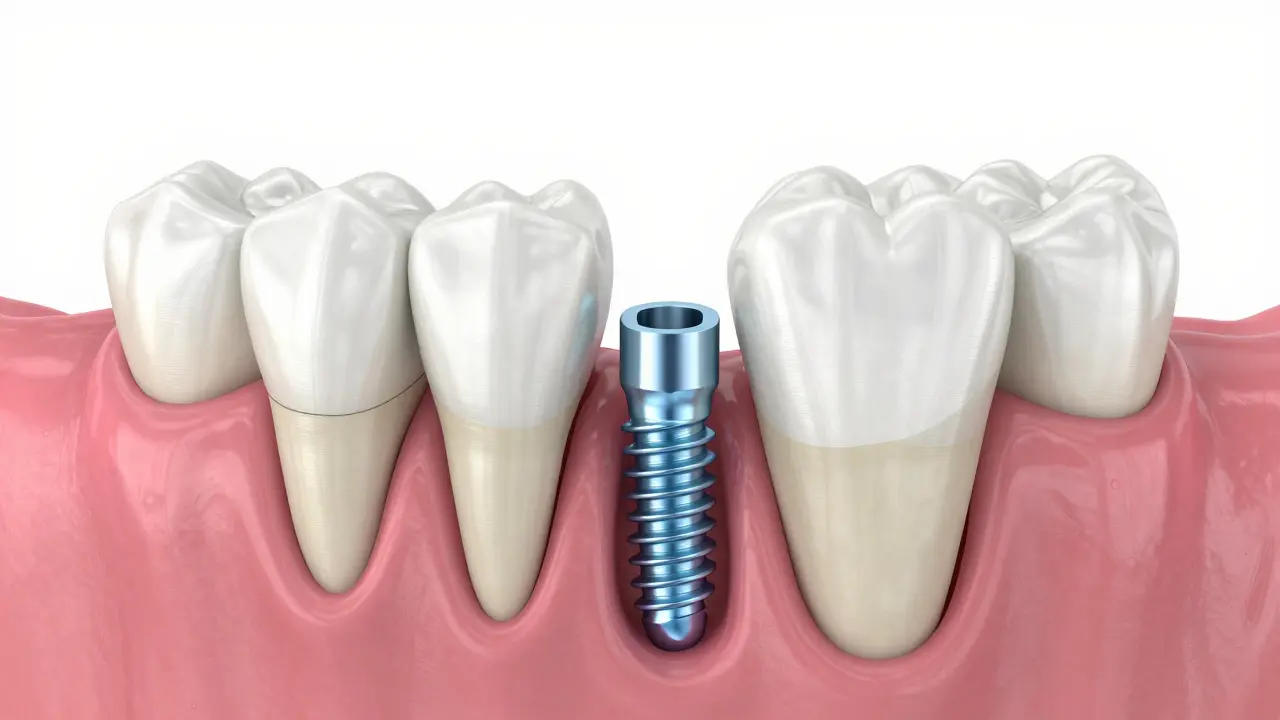 3D model zubního implantátu v regenerované kostní tkáni