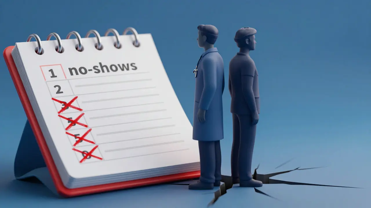 Konceptuální obraz znázornující zrušené termíny a rozpad důvěry mezi lékařem a pacientem.