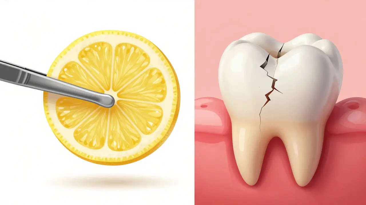 Konceptuální zobrazení rizika poškození skloviny při domácím odstraňování kamene.