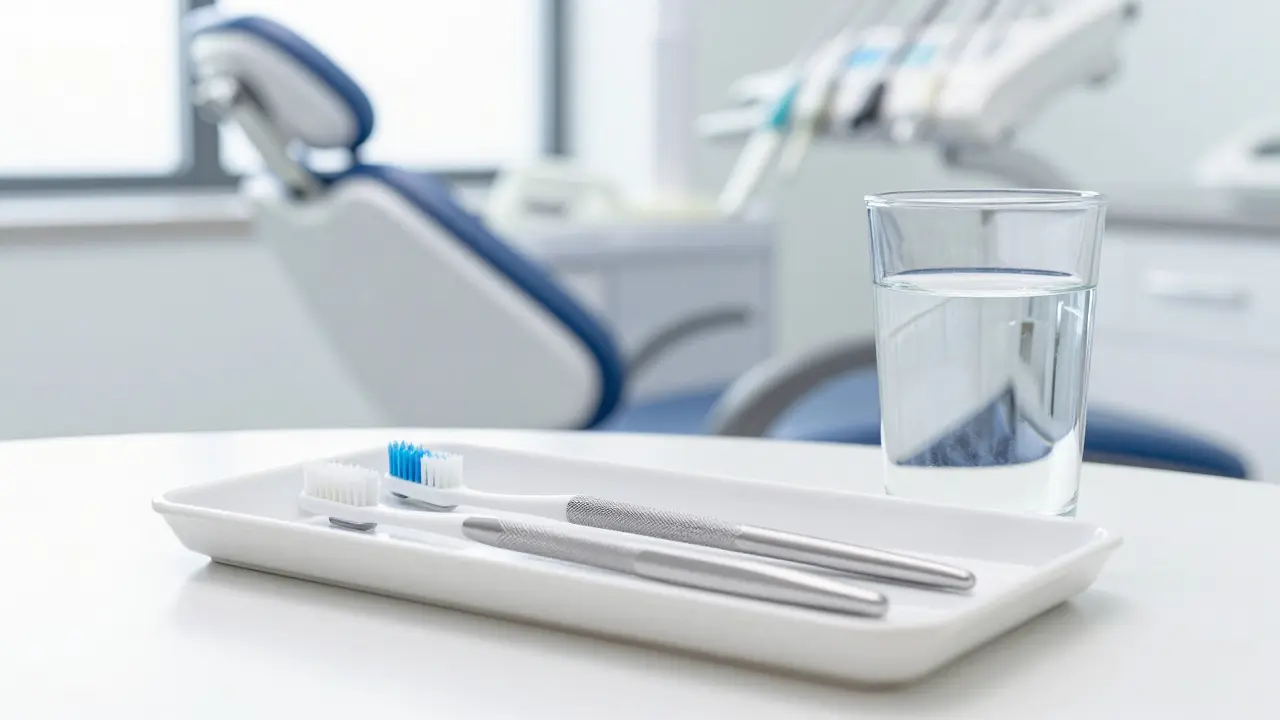 Kvalitní zubní kartáčky a pomůcky pro hygienu v moderní ordinaci.